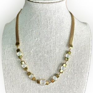 Vintage 70s Gold Tone Bezel Set Crystal Necklace